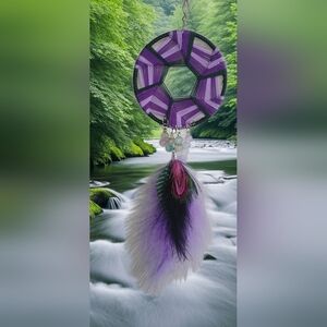 Handmade Purple And Black Dreamcatcher with AUTHENTIC FEATHER & GLASS Beads